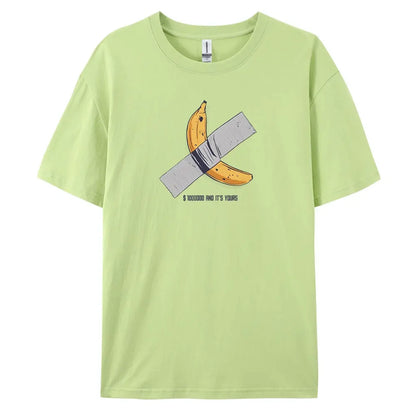 Men's Oversized Casual Banana Print T-Shirt – 100% Cotton Short Sleeve Fashion Tee