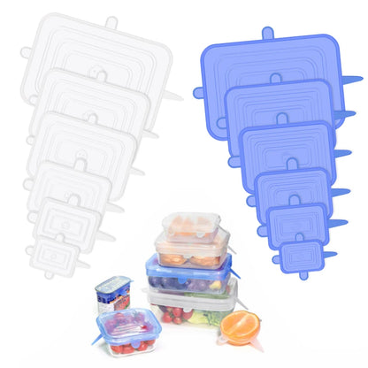 6PCS Square Silicone Stretch Lids – Reusable Elastic Food Covers for Fresh Sealing and Kitchen Use
