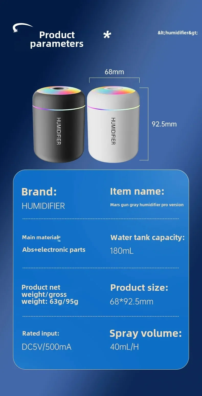 Mini USB Electric Air Humidifier 180ML with Aroma Diffuser, Essential Oil Purifier, and Aromatherapy Mist for Home and Bedroom