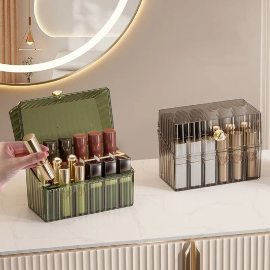 Dustproof Makeup Organizer Box – Lipstick, Brush, Skincare & Palette Storage for Desktop Use
