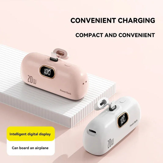 Mini 10000mAh Portable Power Bank with Built-in Cables – Compact External Battery Charger for iPhone & Type-C Devices