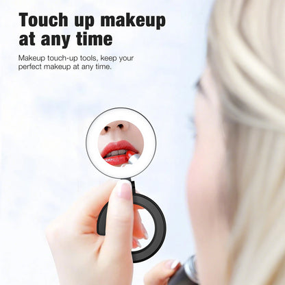 Portable Magnetic Selfie Ring Light with Built-in Mirror, Foldable 180° LED Phone Flash Compatible with MagSafe