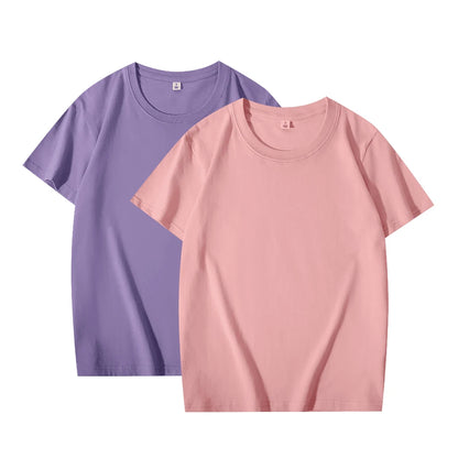 2-Pack Basic Solid Color T-Shirts for Men and Women, 100% Cotton, White and Black, Loose Fit, Short Sleeve, O-Neck, Perfect Couple Tops