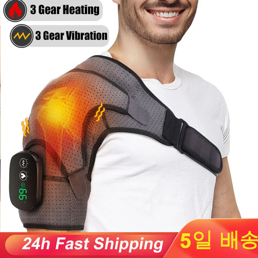 Rechargeable Electric Shoulder Massager with Heating & Vibration – Thermal Therapy Belt for Knee & Arthritis Pain Relief