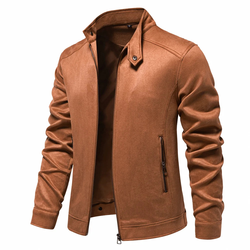 AIOPESON Men's Faux Suede Stand Collar Zip-Up Jacket Casual Business Trucker Coat