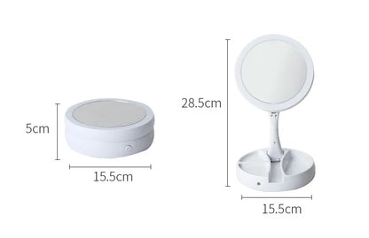 Dual-Powered LED Makeup Mirror – Portable Double-Sided Mirror with 10X Magnification, Battery/USB Operated