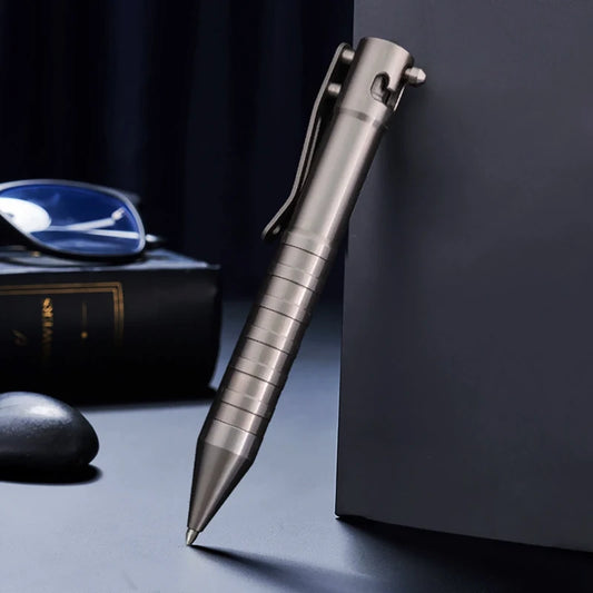 Titanium Tactical Ballpoint Pen – Bolt Action Business Pen with Glass Breaker, Self-Defense Survival EDC Tool