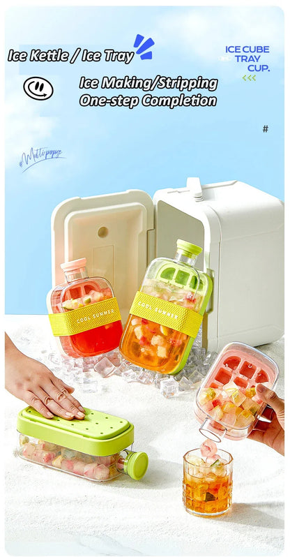 No-Spill Ice Cube Tray with Lid – Touch-Free Silicone Ice Mold for Freezer with Straw & Cable Tie