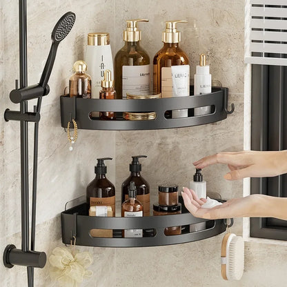 No-Drill Bathroom Organizer Shelves Kitchen Corner Rack for Shampoo, Makeup, Shower, and Towel Storage