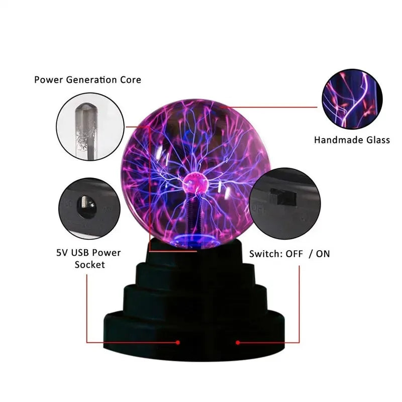 3/4/5/6 Inch Plasma Globe Lamp – LED Touch-Sensitive Magic Ball Night Light for Bedroom Decoration &amp; Kids Gifts &nbsp;