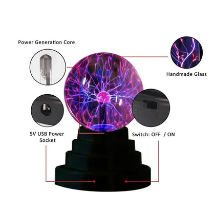 3/4/5/6 Inch Plasma Globe Lamp – LED Touch-Sensitive Magic Ball Night Light for Bedroom Decoration &amp; Kids Gifts &nbsp;