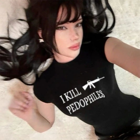 Y2K Grunge Punk Slim Crop T-Shirt for Women – Short Sleeve Printed Gothic Harajuku Emo Streetwear Tee