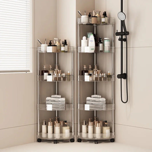 Large Capacity Acrylic Shelf Trolley – Bathroom & Kitchen Corner Storage Cart Organizer for Cosmetics and Home Essentials