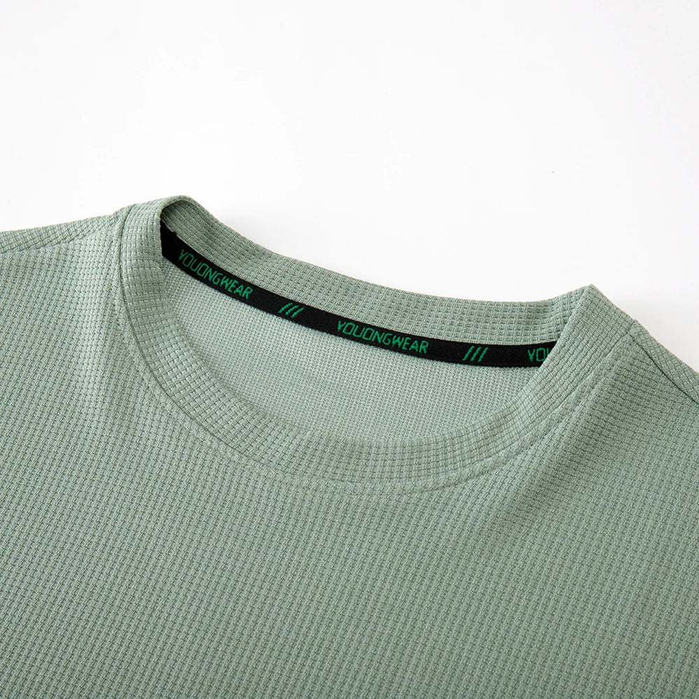 Men’s Summer Casual Waffle O-Neck Short Sleeve T-Shirt – Breathable Solid Color Fashion Tee