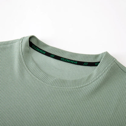 Men’s Summer Casual Waffle O-Neck Short Sleeve T-Shirt – Breathable Solid Color Fashion Tee