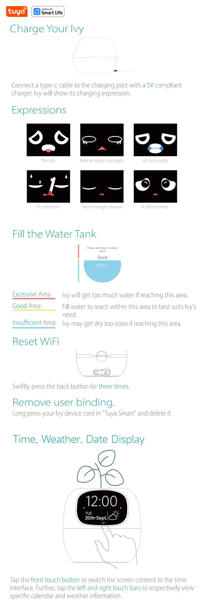 Tuya Ivy AI Smart Flower Pot – 49+ Animated Expressions, 7 Sensors & Intelligent Plant Care