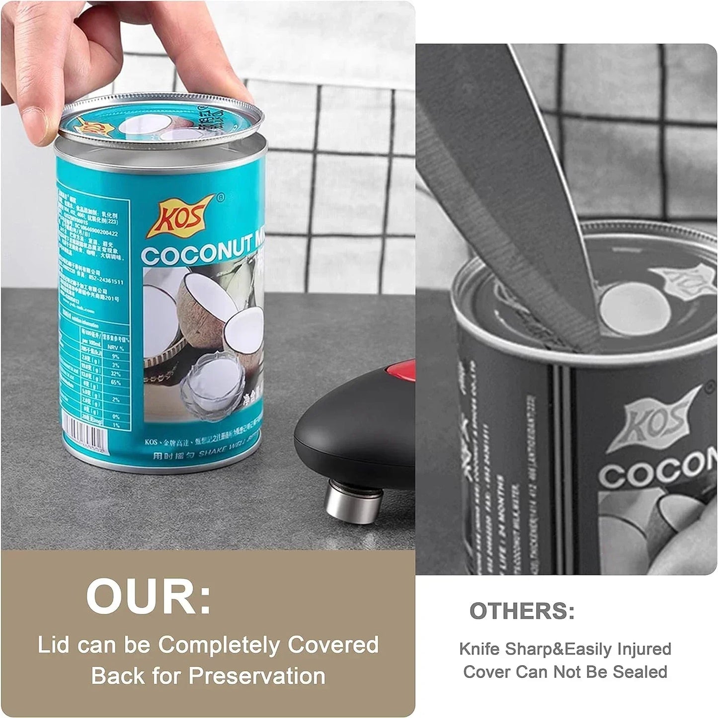 One-Touch Electric Can and Jar Opener – Battery-Powered Handheld Kitchen Tool with Smooth Edge Cutting