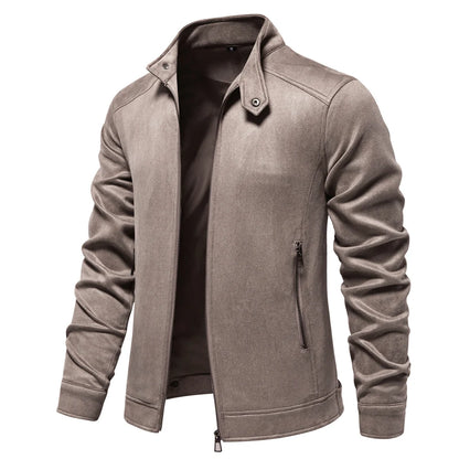 AIOPESON Men's Faux Suede Stand Collar Zip-Up Jacket Casual Business Trucker Coat