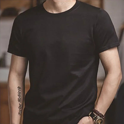 Classic Men’s Summer T-Shirt – 1 or 2 Pack Solid Cotton Short Sleeve Round Neck Tees in Black and Beige, Heavyweight and Versatile