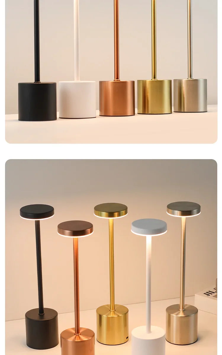 USB Rechargeable LED Night Lamp – Touch Control Table Light with 3 Color Modes, Metal Body, Ideal for Bedside, Hotel, Bar, or Bedroom Decor