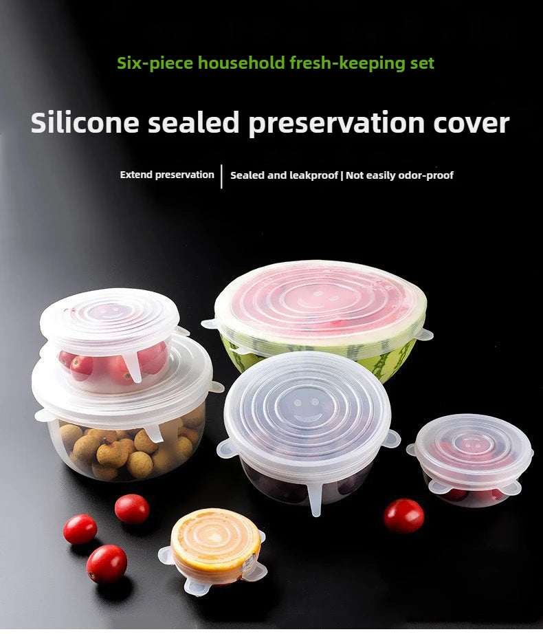 Set of 6 Food-Grade Silicone Stretch Lids – Universal Round Kitchen Covers with Airtight Seal, Reusable and BPA-Free for Food Storage