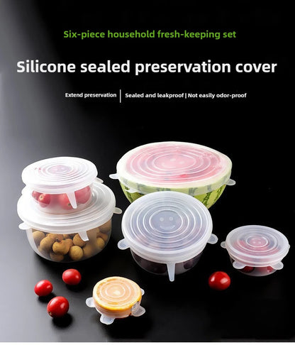 Set of 6 Food-Grade Silicone Stretch Lids – Universal Round Kitchen Covers with Airtight Seal, Reusable and BPA-Free for Food Storage