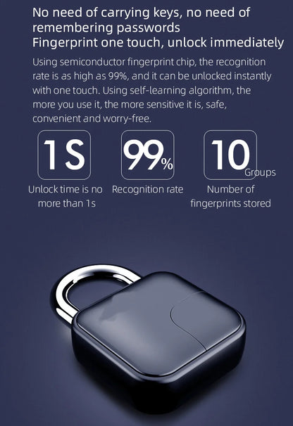 Smart Bluetooth Fingerprint Padlock with Remote Unlock via Tuya App and Extended Battery Life