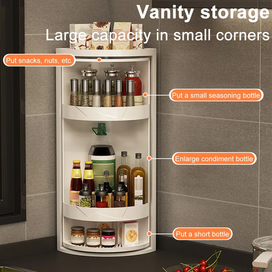 Adjustable Rotating Kitchen Shelf – Multi-Layer Spice Rack & Bottle Organizer for Corner Storage