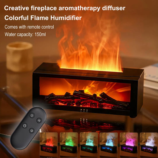 3D Flame Essential Oil Diffuser with Colorful Fireplace Aromatherapy Humidifier and Remote Control