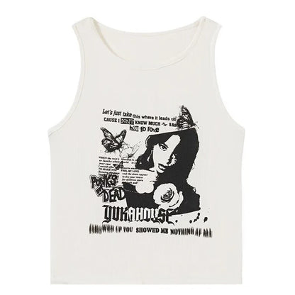 Y2K-Inspired Grunge Ribbed Knit Crop Tank Top for Women – Sleeveless, Sexy Streetwear Aesthetic from the 2000s