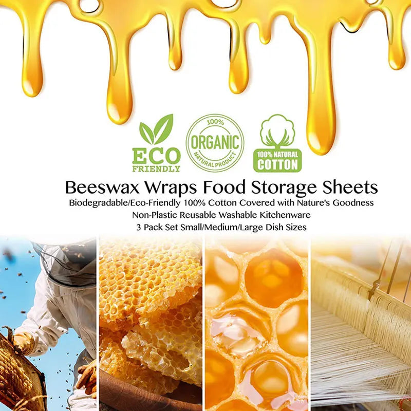 Eco-Friendly Reusable Beeswax Food Wrap – Natural Organic Food Storage Paper for Fresh Keeping
