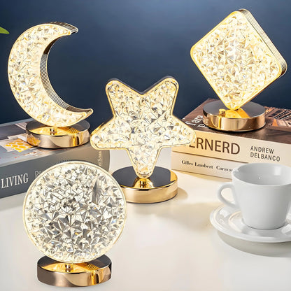 Rechargeable Crystal Touch Dimmable Night Lamp for Bedroom, Girls’ Room, USB LED Ambient Table Light with 3D Moon Design