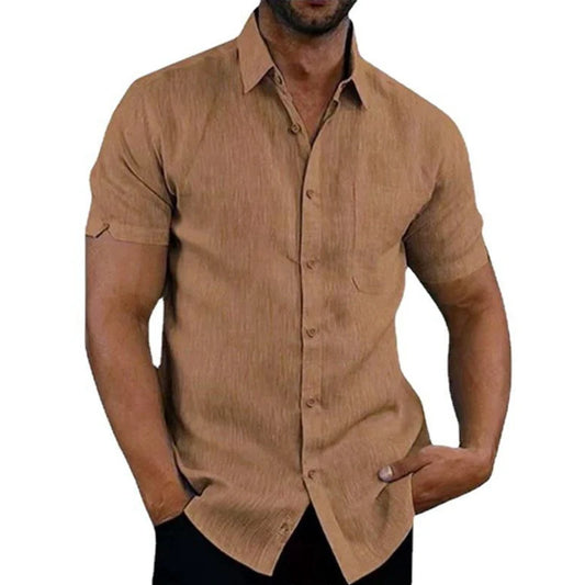 Men’s Summer Cotton Linen Short Sleeve Shirt – Casual & Formal Business Blouse, Lightweight Breathable Top