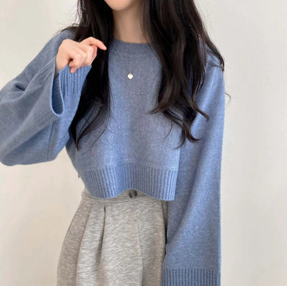 Chic Loose Women's Knit Sweater – Cozy Long Sleeve Round Neck Pullover for Autumn & Winter