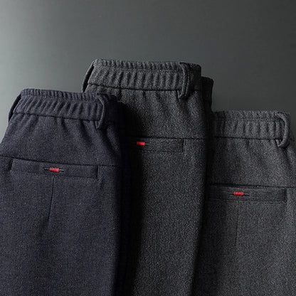 Men's Winter Fleece-Lined Slim Fit Pants – Thick Warm Straight-Leg Casual Business Trousers (Sizes 28-38)