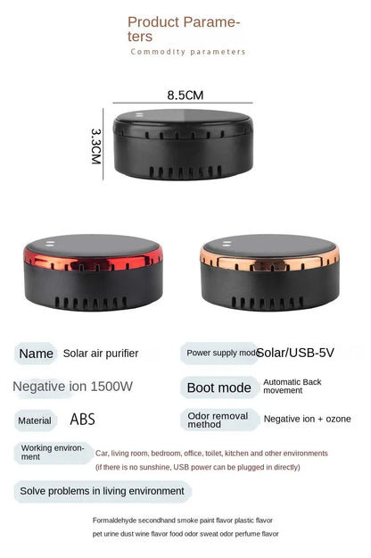 Solar-Powered USB Car Air Purifier – Compact Auto Air Freshener &amp; Odor Eliminator with Solar Charging
