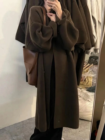 2024 Women's V-Neck Knit Cardigan – Long Sleeve Open Front Sweater, Loose Fit Solid Color Winter Outerwear