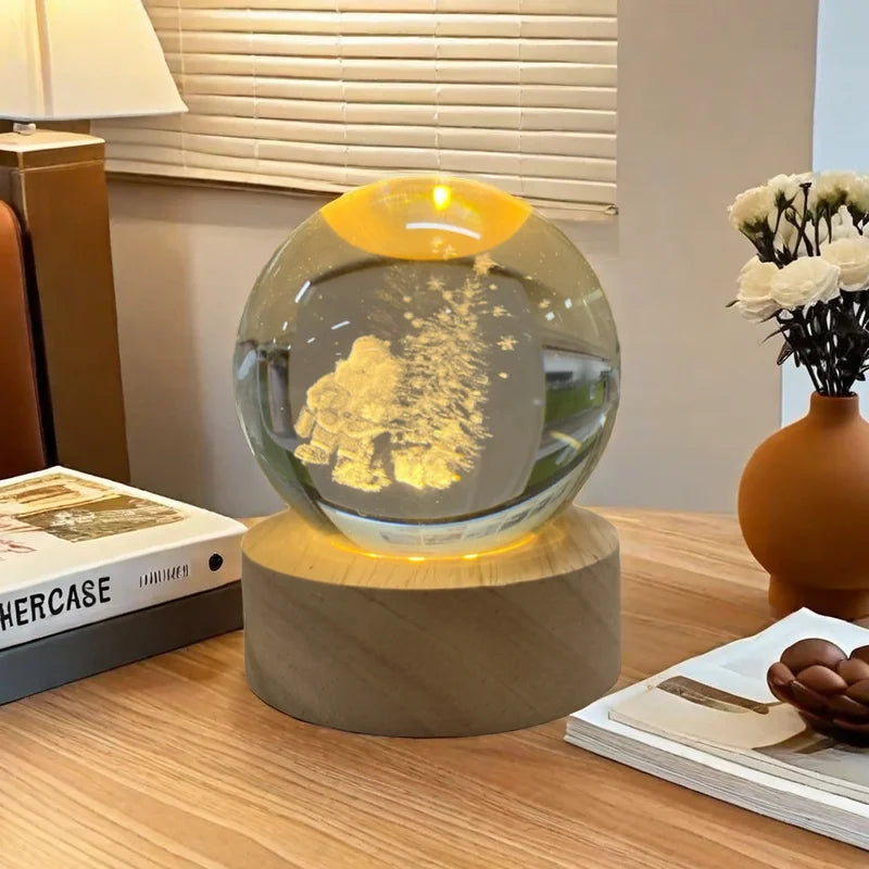 USB Rechargeable 3D Crystal Ball LED Night Light with Laser-Engraved Solar System Globe – Astronomy-Themed Birthday Gift for Bedroom and Home Desk Decoration