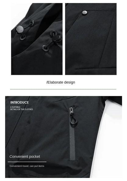 Men’s Waterproof Windbreaker Camping Jacket – Plus Size Up to 8XL, Casual Solid Color Outerwear