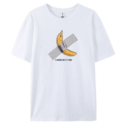 Men's Oversized Casual Banana Print T-Shirt – 100% Cotton Short Sleeve Fashion Tee