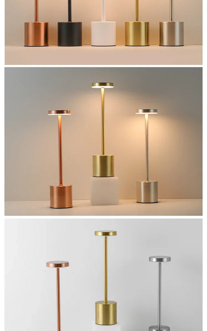 USB Rechargeable LED Night Lamp – Touch Control Table Light with 3 Color Modes, Metal Body, Ideal for Bedside, Hotel, Bar, or Bedroom Decor