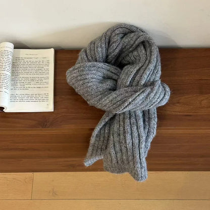 High-End Korean Style Thick Knit Scarf for Women – Warm Woolen Solid Color Winter & Autumn Wrap
