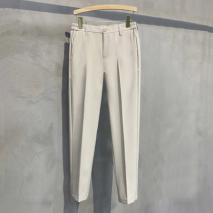 2025 Spring-Summer Men's Slim Fit Casual Business Jogger Pants with Elastic Waist, Available in Plus Sizes 40 and 42, Black
