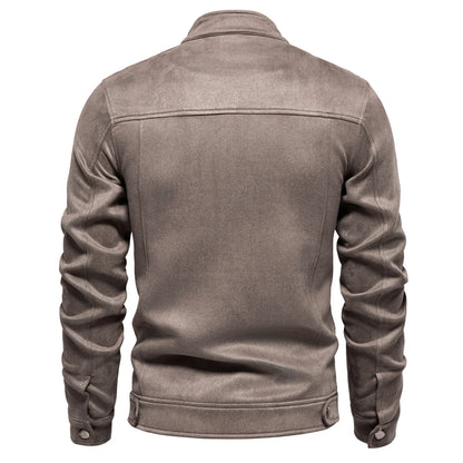 AIOPESON Men's Faux Suede Stand Collar Zip-Up Jacket Casual Business Trucker Coat