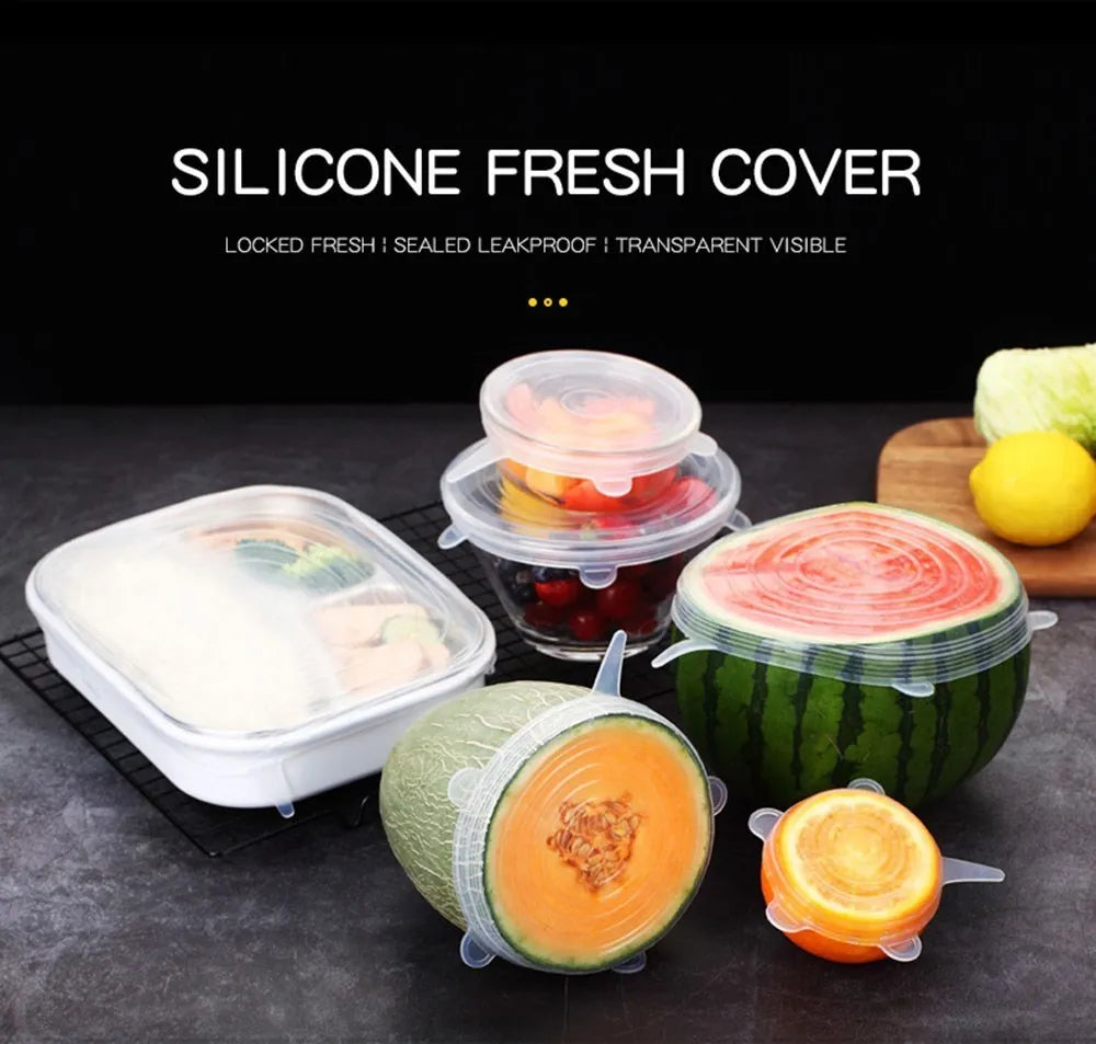 6-Piece Silicone Stretch Covers for Bowls – Elastic, Reusable Microwave-Safe Food Wraps, Universal Fit Kitchen Lids