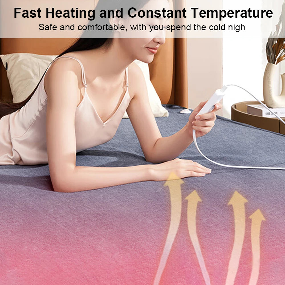 Double Electric Heating Blanket with Automatic Thermostat – 220V Bed Warmer Mattress Pad with EU Plug