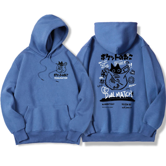 Y2K Harajuku Kawaii Cat Couple Print Hoodie – Unisex Oversized Fleece Pullover for Autumn, Warm Hip Hop Style Sweatshirt