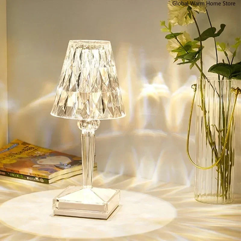 USB-Powered Diamond Crystal LED Table Lamp – Acrylic Decorative Night Light for Bedroom, Living Room, or Restaurant Ambiance