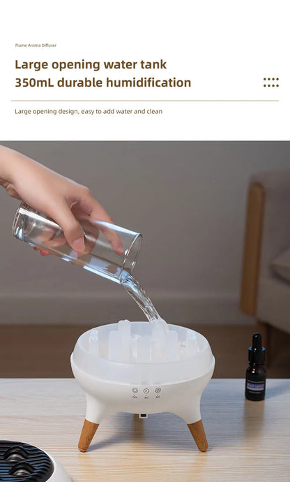 350ML Flame-Effect Jellyfish Aroma Diffuser – Dynamic Essential Oil Air Humidifier with Gradient LED Night Light for Desktop Use