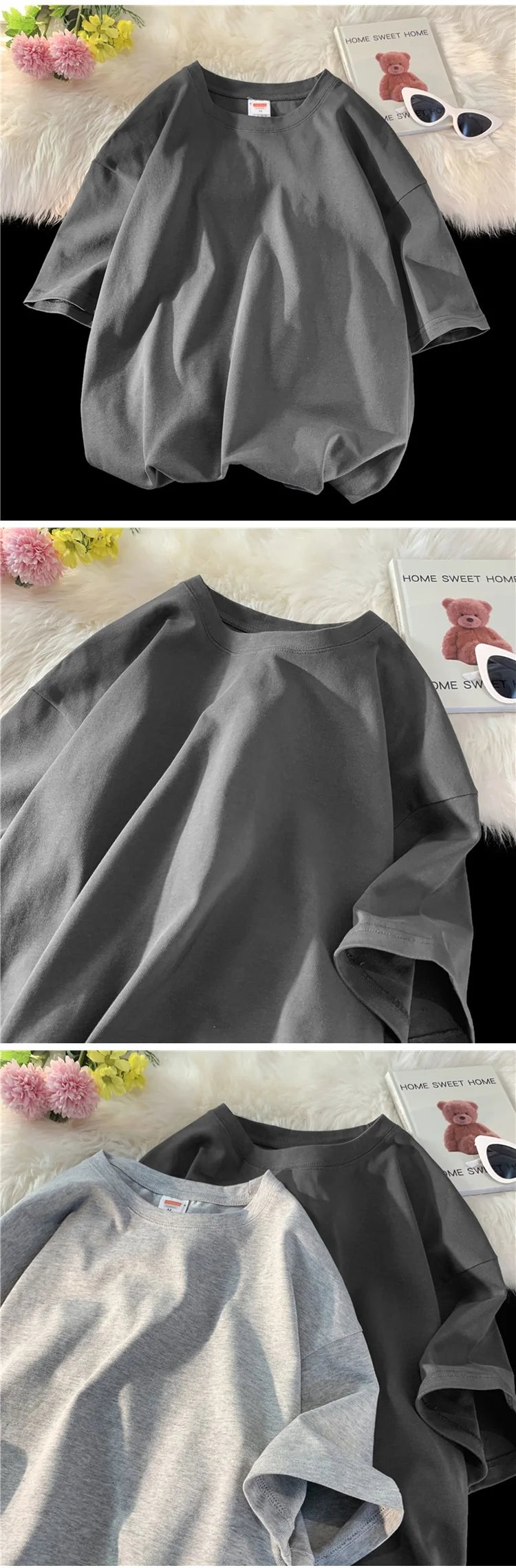 Unisex Oversized Heavyweight Cotton T-Shirt – 260gsm Basic Solid Color Hip-Hop Style Summer Tee
